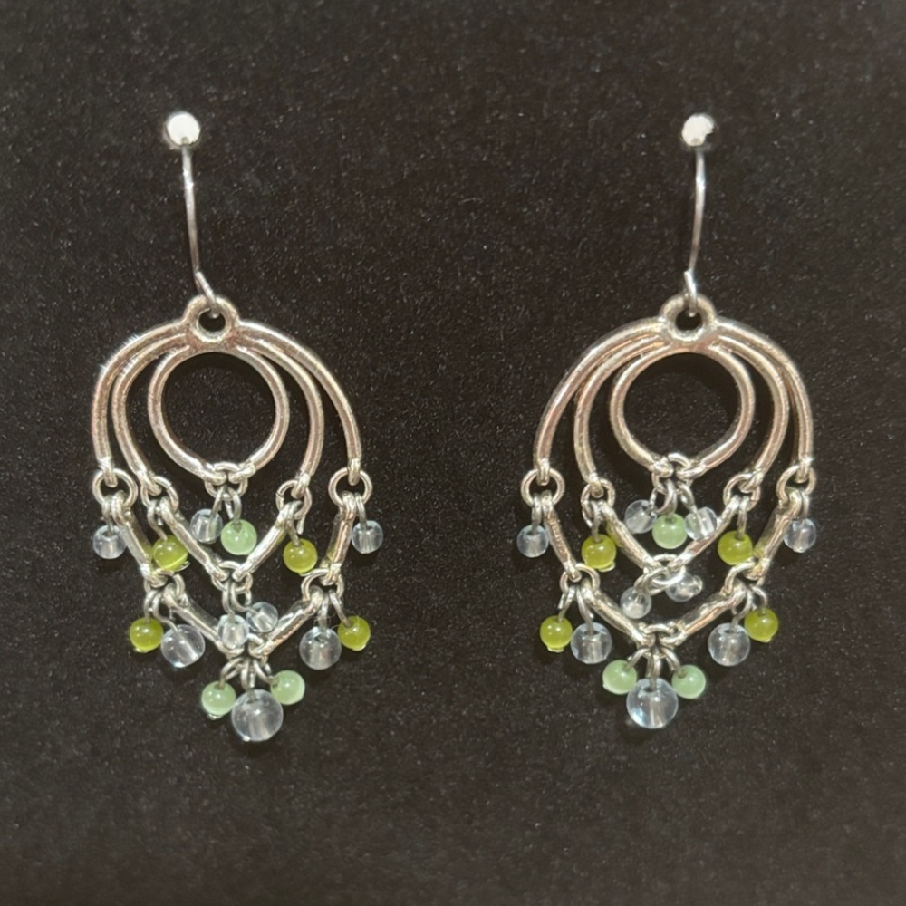 Elegant Silver Dangle Earrings with Blue & Green Beads